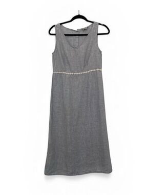 Outfit JPR 100% Linen Midi Dress Gray Sleeveless Floral Trim Small